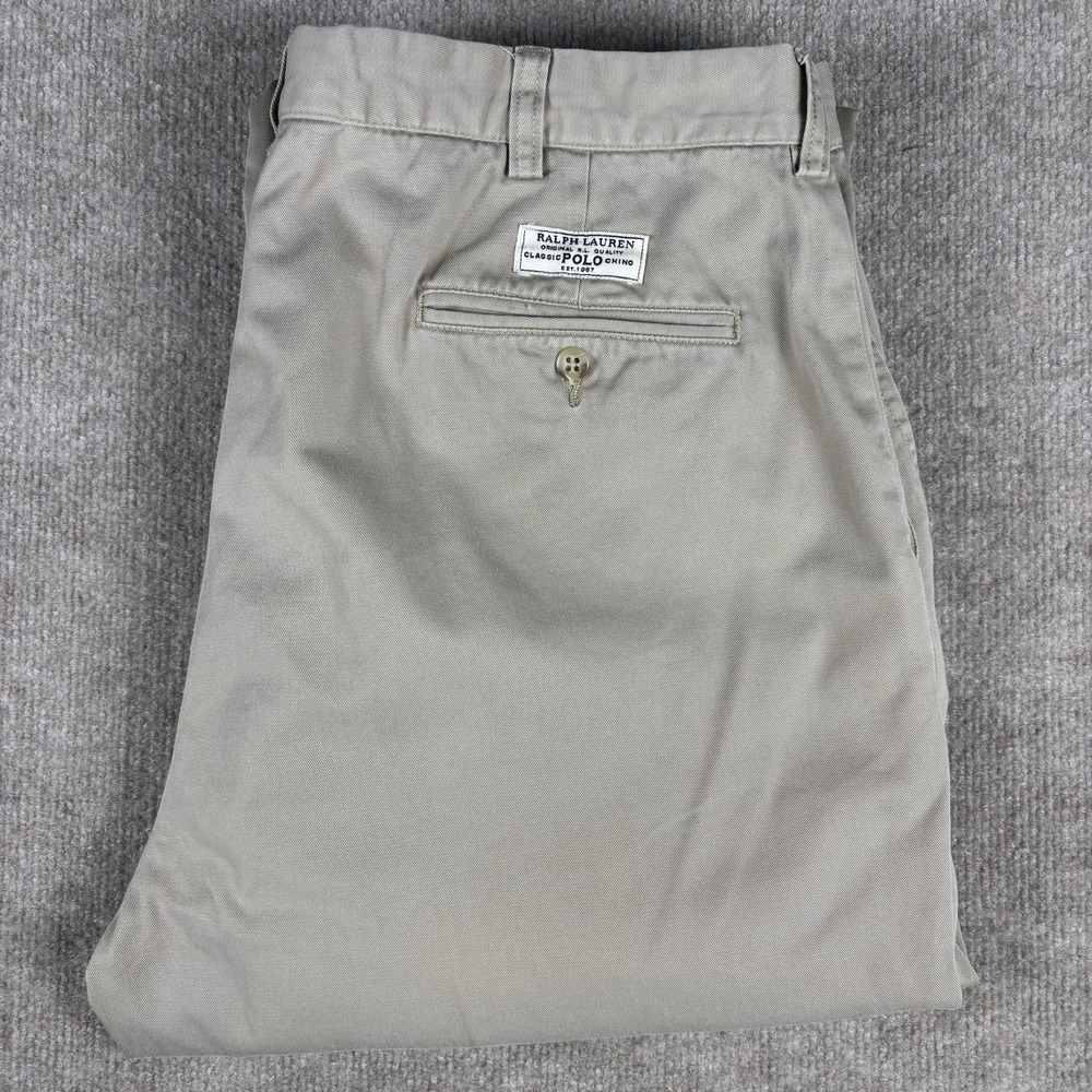 Polo Ralph Lauren Prospect Pants Mens 38x34 Beige Classic Chino‎ Cotton Pleated - Picture 10 of 10